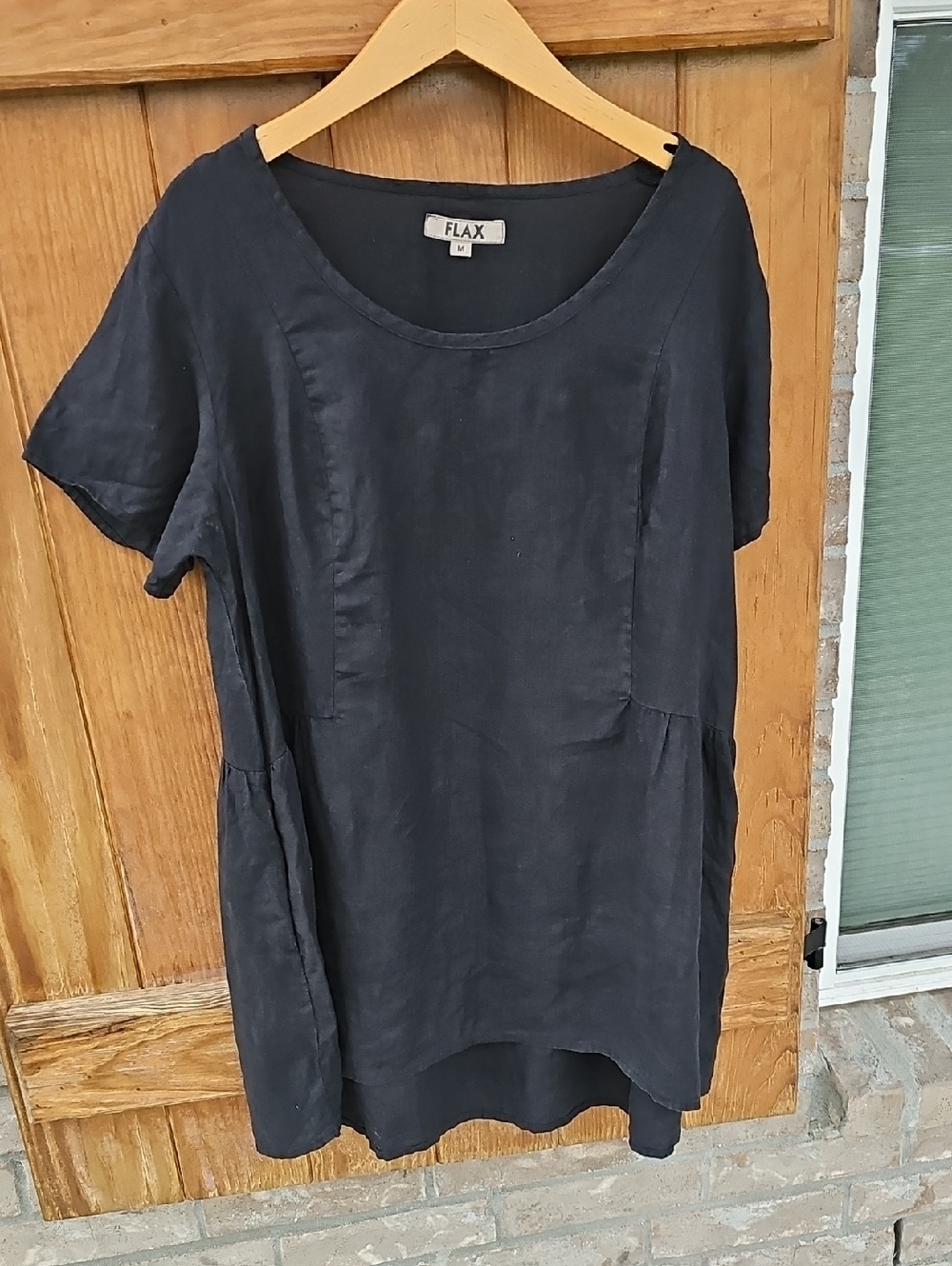 FLAX Women's Black Linen Short Sleeve Tunic